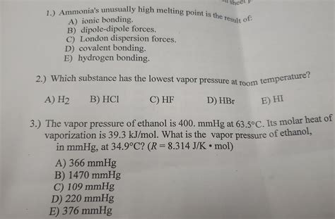 ammonia's unusually high melting point is the result of|Solved sheet 1.) Ammonia's unusually high melting point is .